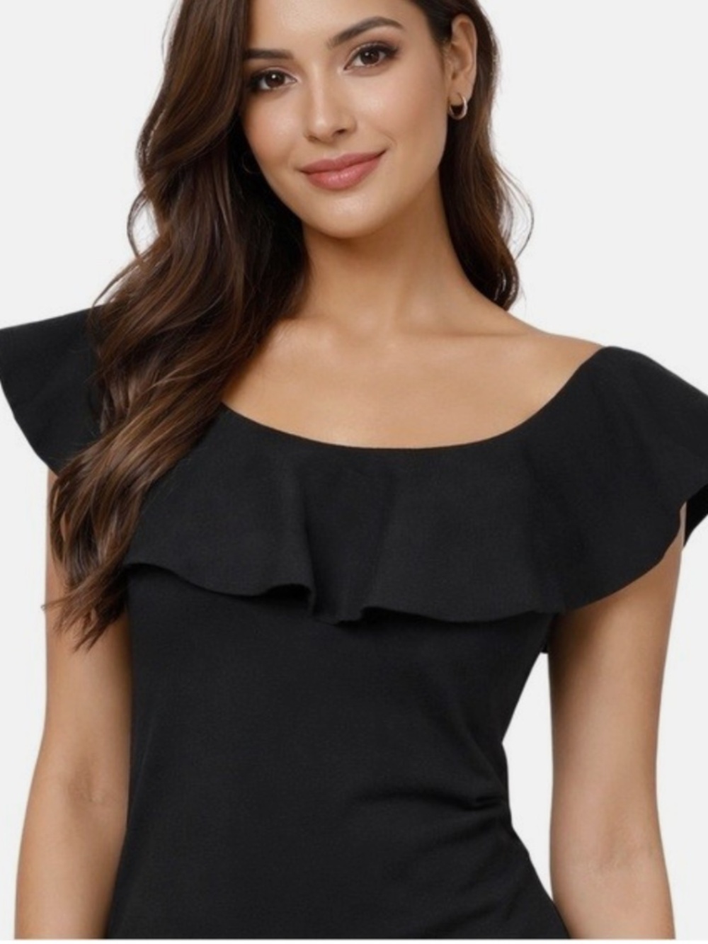 NWT Tuckernuck Black Ribbed Stretch Ruffle Off-Shoulder Top Small